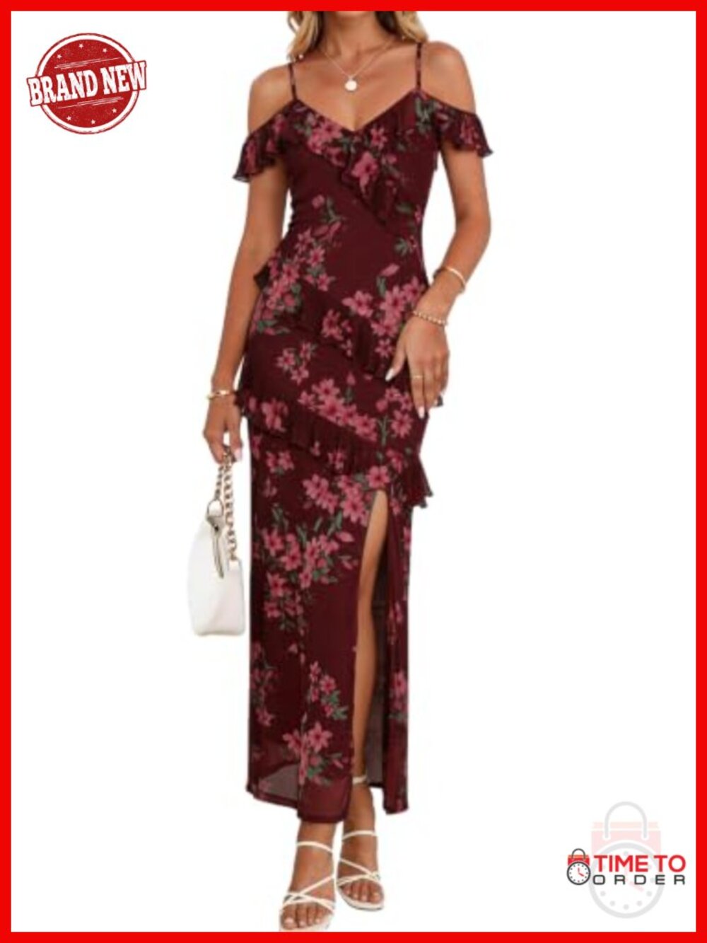 Floral Maxi Dress Spaghetti Strap Backless Ruffle Summer Wedding Guest